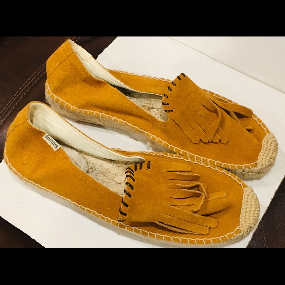 Soludus: Suede Espadrilles- mustard/gold